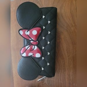Black Quilted Wallet with Red Polka Dot Bow Accent